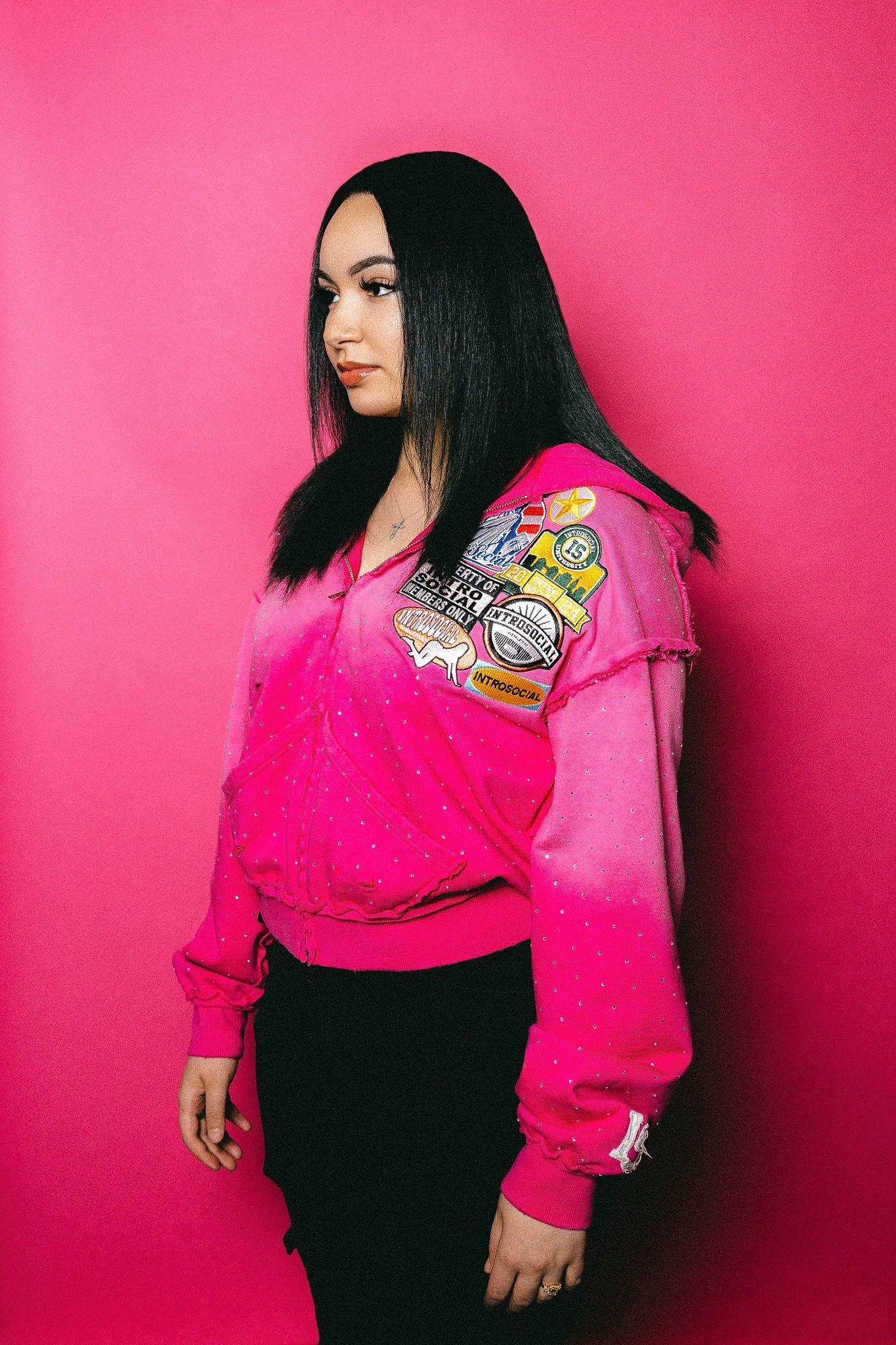 PINK RHINESTONE ZIP UP