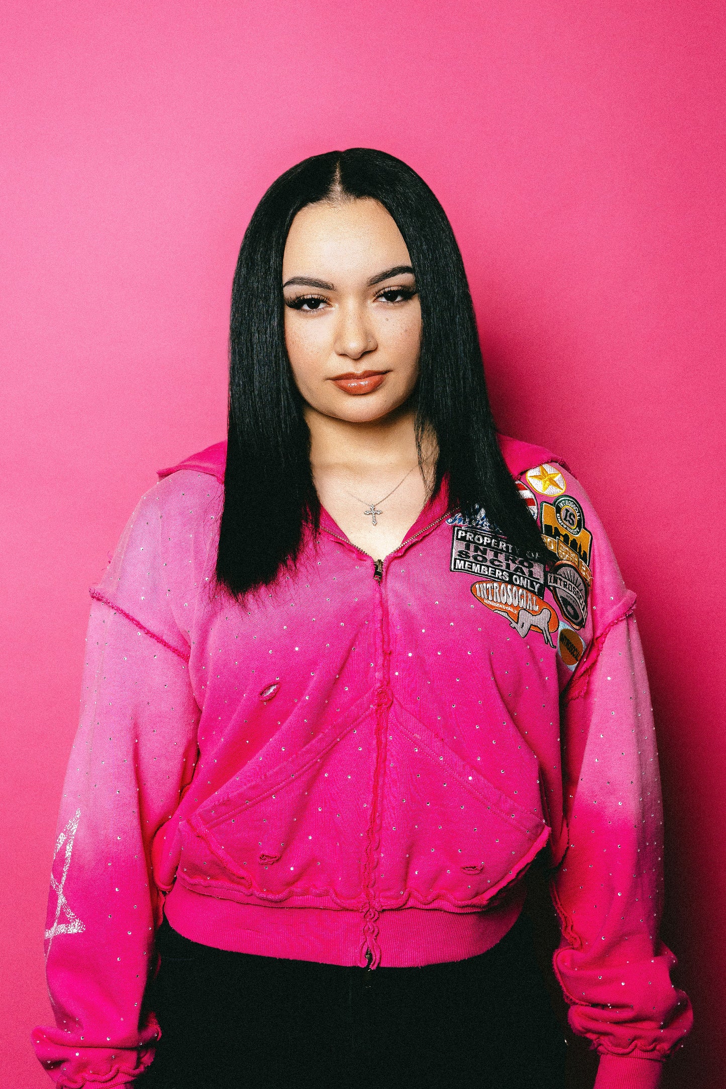 PINK RHINESTONE ZIP UP