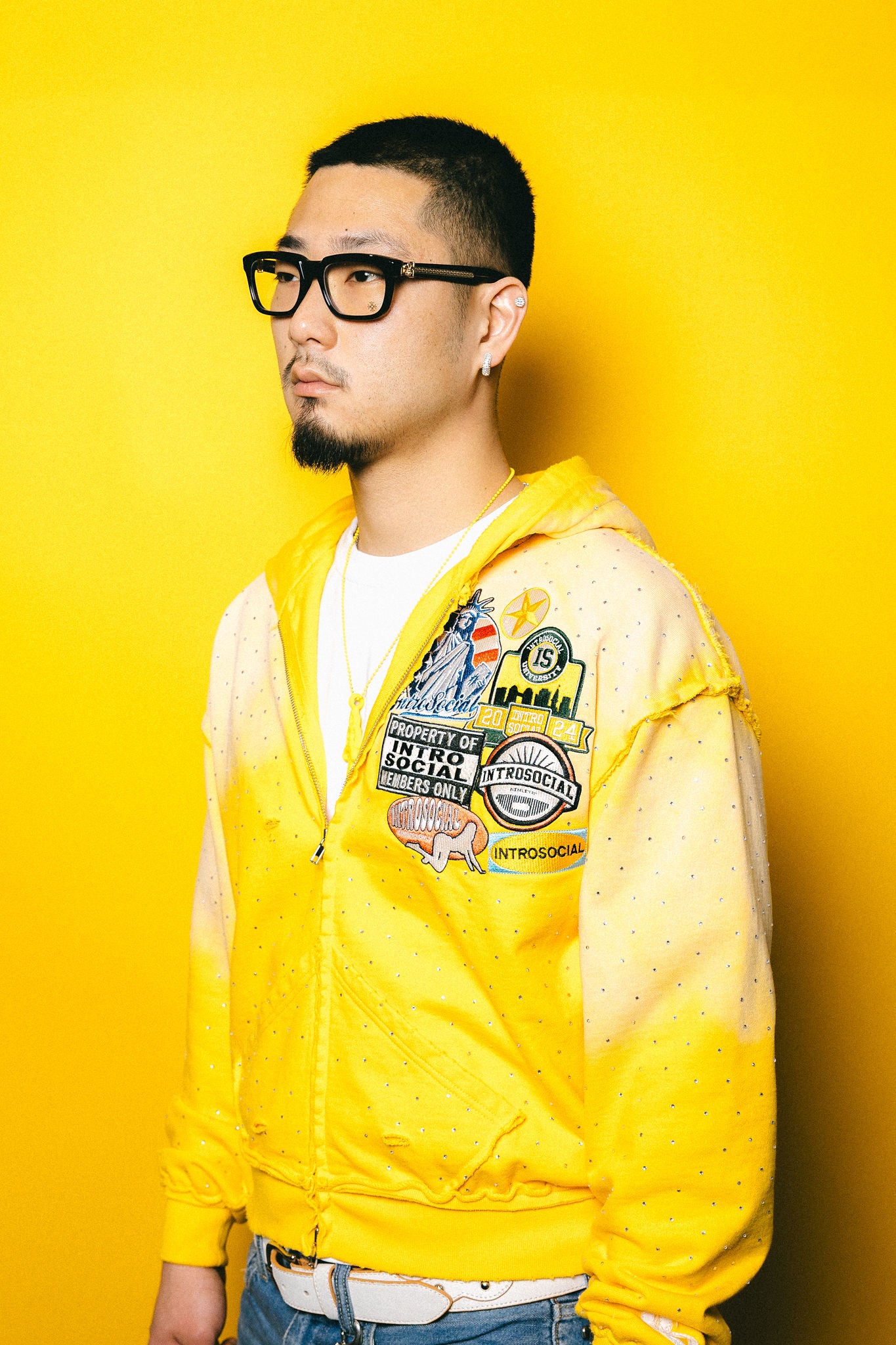 YELLOW RHINESTONE ZIPUP