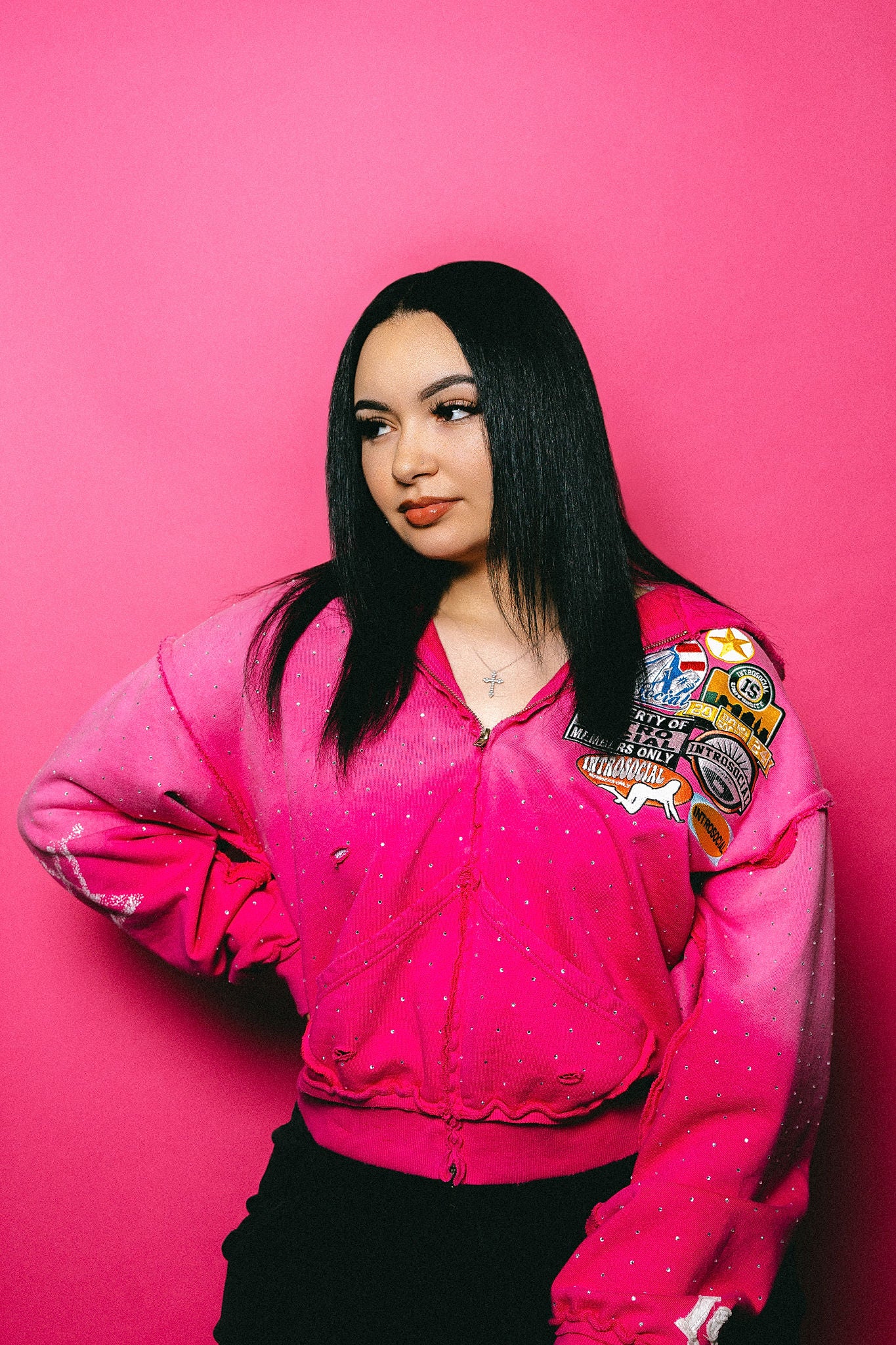 PINK RHINESTONE ZIP UP