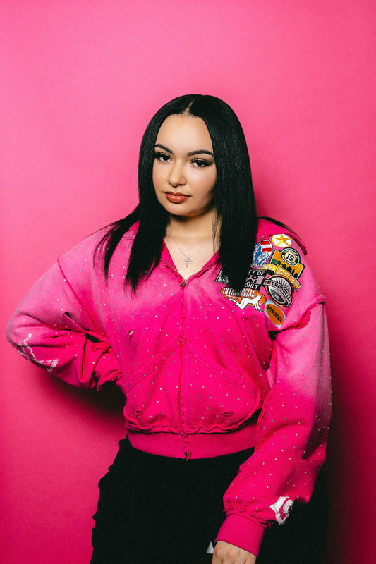 PINK RHINESTONE ZIP UP