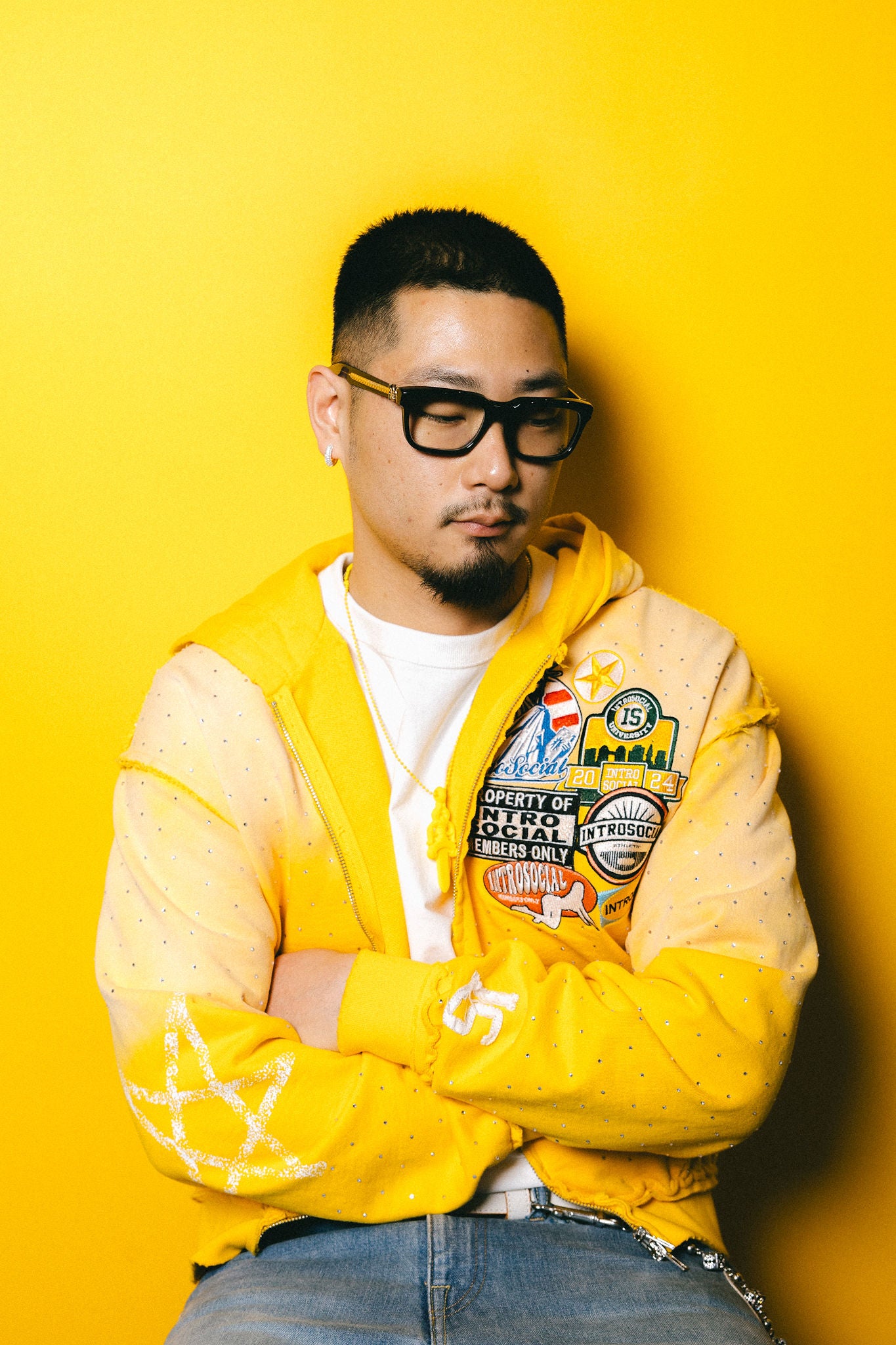 YELLOW RHINESTONE ZIPUP